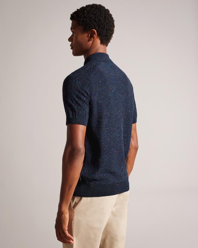 Polo Ted Baker Marled With Cable Knit Bleu Marine Homme | ZGB-14304687